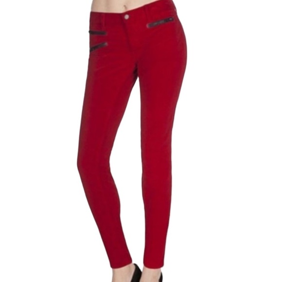 J Brand Denim - JBrand ZOEY Bright Red Velvety Corduroy Jeans “Great Red” Wash Zippered Pockets